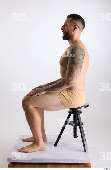 Whole Body Man White Underwear Slim Sitting Studio photo references