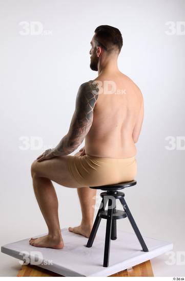 Whole Body Man White Underwear Slim Sitting Studio photo references