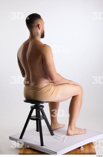 Whole Body Man White Underwear Slim Sitting Studio photo references