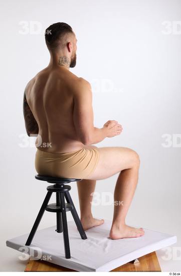 Whole Body Man White Underwear Slim Sitting Studio photo references