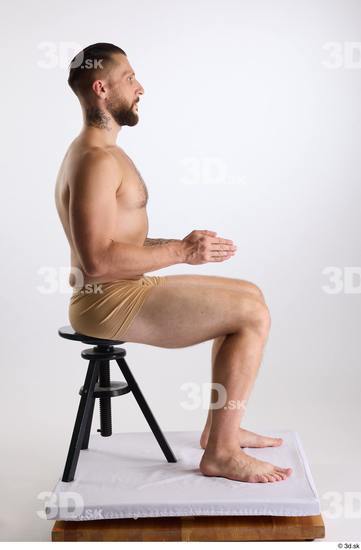 Whole Body Man White Underwear Slim Sitting Studio photo references