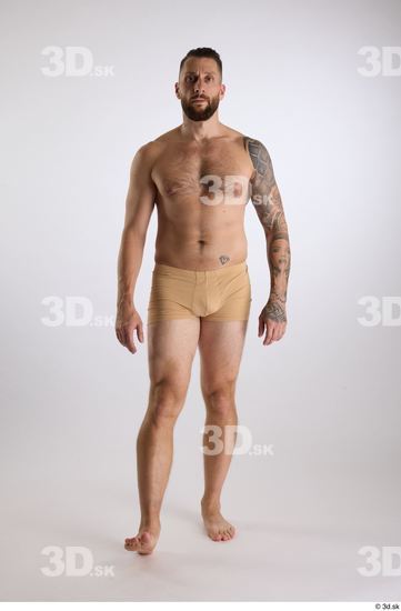 Whole Body Man White Underwear Slim Walking Studio photo references