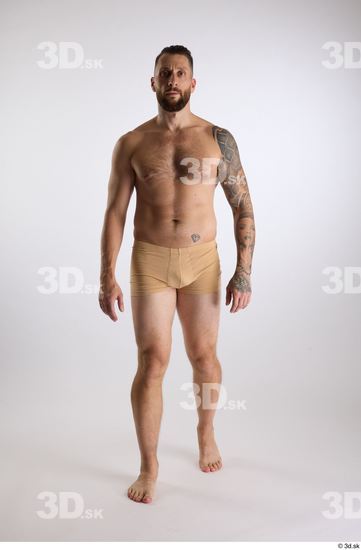 Whole Body Man White Underwear Slim Walking Studio photo references