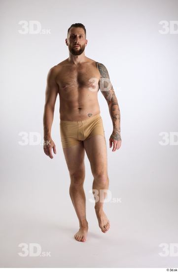 Whole Body Man White Underwear Slim Walking Studio photo references