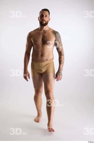 Whole Body Man White Underwear Slim Walking Studio photo references