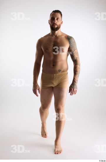 Whole Body Man White Underwear Slim Walking Studio photo references