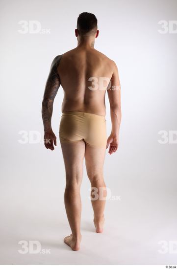 Whole Body Back Man White Underwear Slim Walking Studio photo references