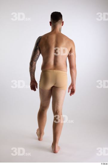 Whole Body Back Man White Underwear Slim Walking Studio photo references