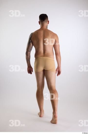 Whole Body Back Man White Underwear Slim Walking Studio photo references