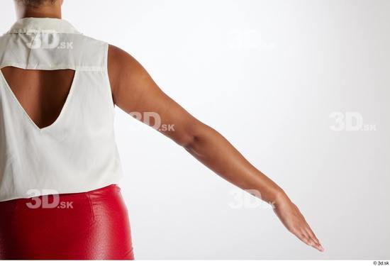 Arm Back Woman White Black Casual Blouse Average Studio photo references