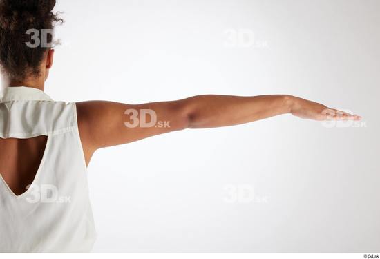 Arm Back Woman White Black Casual Blouse Average Studio photo references