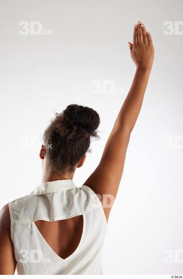 Arm Back Woman White Black Casual Blouse Average Studio photo references