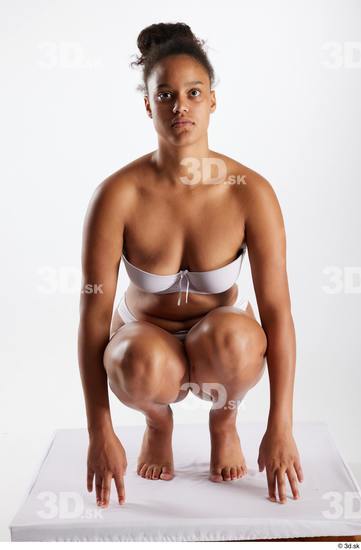 Whole Body Woman White Black Underwear Average Kneeling Studio photo references