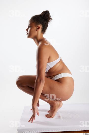 Whole Body Woman White Black Underwear Average Kneeling Studio photo references