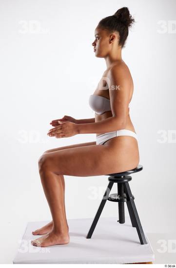 Whole Body Woman White Black Underwear Average Sitting Studio photo references