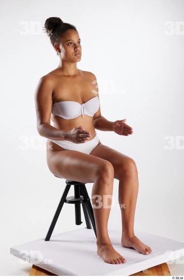 Whole Body Woman White Black Underwear Average Sitting Studio photo references