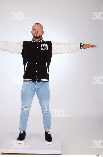 Whole Body Man White Casual Jeans Jacket Muscular Standing Studio photo references