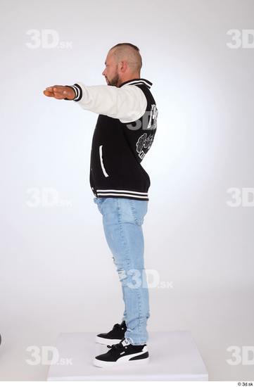 Whole Body Man White Casual Jeans Jacket Muscular Standing Studio photo references