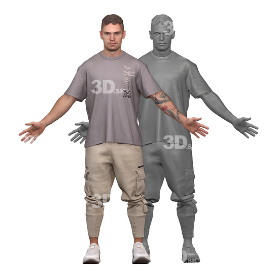 Whole Body Man White Casual Muscular 3D Clean A-Pose Bodies