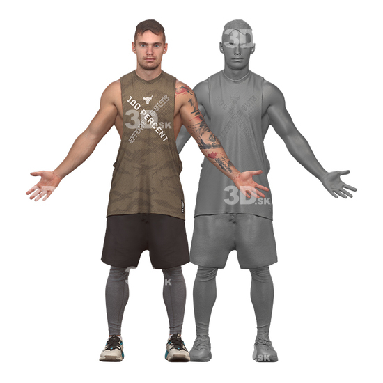 Whole Body Man White Casual Muscular 3D Clean A-Pose Bodies