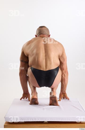 Whole Body Man White Underwear Muscular Kneeling Studio photo references