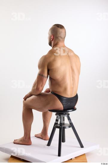 Whole Body Man White Underwear Muscular Sitting Studio photo references