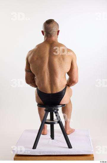 Whole Body Man White Underwear Muscular Sitting Studio photo references