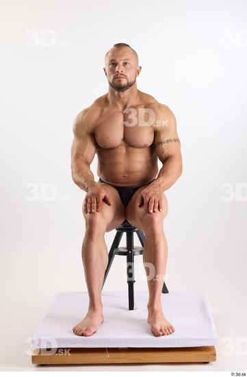 Whole Body Man White Underwear Muscular Sitting Studio photo references