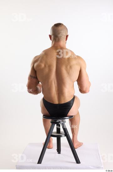 Whole Body Man White Underwear Muscular Sitting Studio photo references