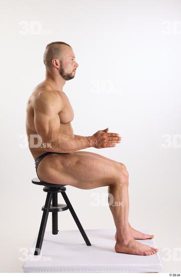 Whole Body Man White Underwear Muscular Sitting Studio photo references