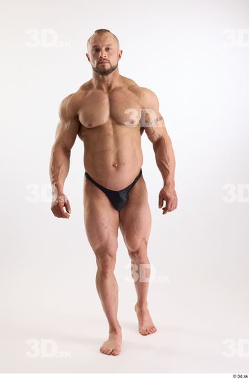 Whole Body Man White Underwear Muscular Walking Studio photo references