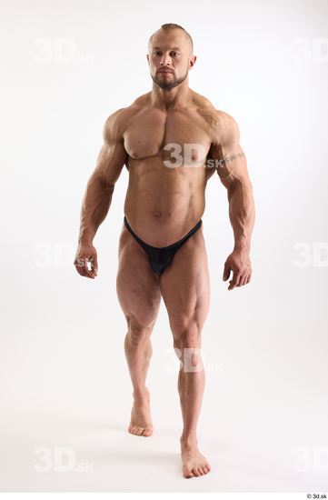 Whole Body Man White Underwear Muscular Walking Studio photo references