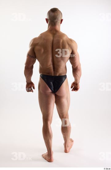 Whole Body Back Man White Underwear Muscular Walking Studio photo references