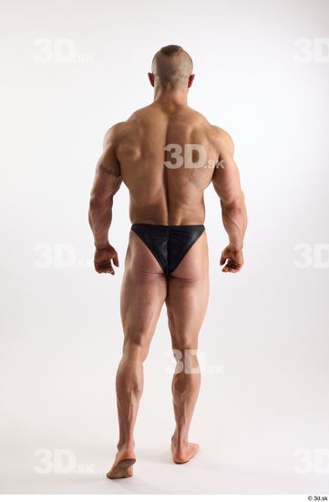 Whole Body Back Man White Underwear Muscular Walking Studio photo references