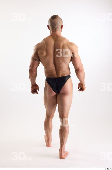 Whole Body Back Man White Underwear Muscular Walking Studio photo references