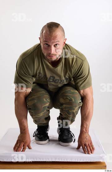 Whole Body Man White Casual Muscular Athletic Kneeling Studio photo references