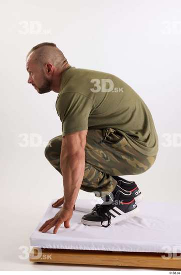 Whole Body Man White Casual Muscular Athletic Kneeling Studio photo references