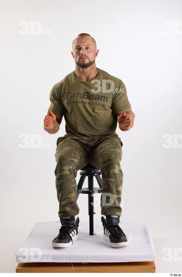 Whole Body Man White Casual Muscular Athletic Sitting Studio photo references