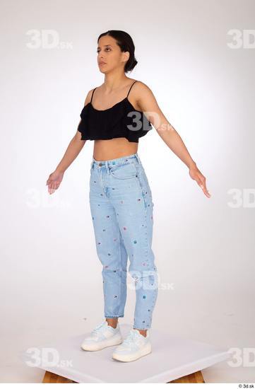 Whole Body Woman Casual Jeans Slim Standing Top Studio photo references