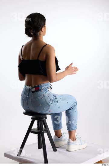 Whole Body Woman Casual Jeans Slim Sitting Top Studio photo references