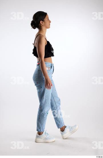 Whole Body Woman Casual Jeans Slim Walking Top Studio photo references