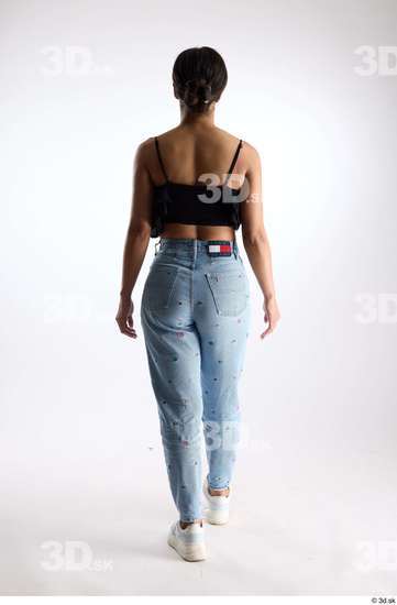 Whole Body Back Woman Casual Jeans Slim Walking Top Studio photo references