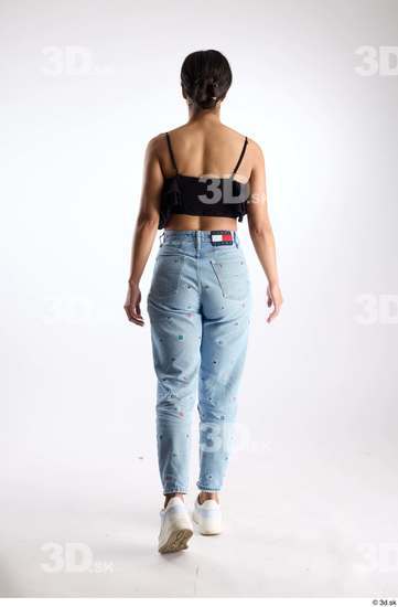 Whole Body Back Woman Casual Jeans Slim Walking Top Studio photo references