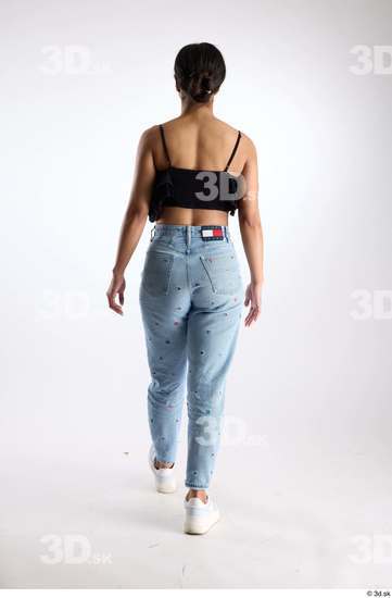 Whole Body Back Woman Casual Jeans Slim Walking Top Studio photo references