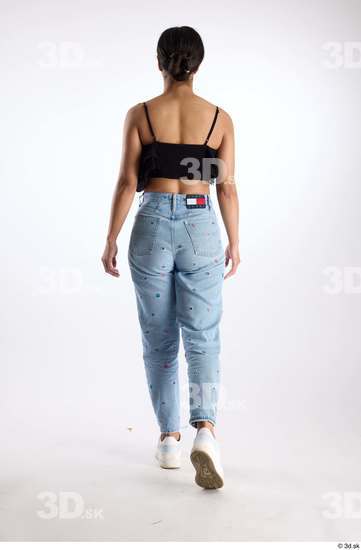 Whole Body Back Woman Casual Jeans Slim Walking Top Studio photo references