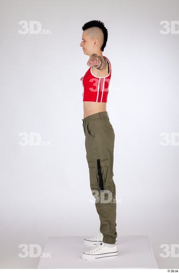 Whole Body Woman White Casual Pants Slim Standing Top Studio photo references