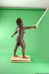 Whole Body Woman Pose with sword Black Nude Slim Chubby Walking Studio photo references