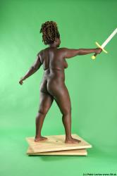 Whole Body Woman Pose with pistol Pose with sword Black Nude Slim Chubby Walking Studio photo references