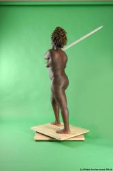 Whole Body Woman Pose with sword Black Nude Slim Chubby Walking Studio photo references