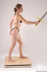 Whole Body Woman Pose with sword Underwear Muscular Studio photo references